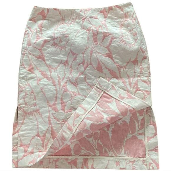 J. Crew Cotton Brocade Pink White Skirt with Slits Size 6 Medium - Picture 3 of 8